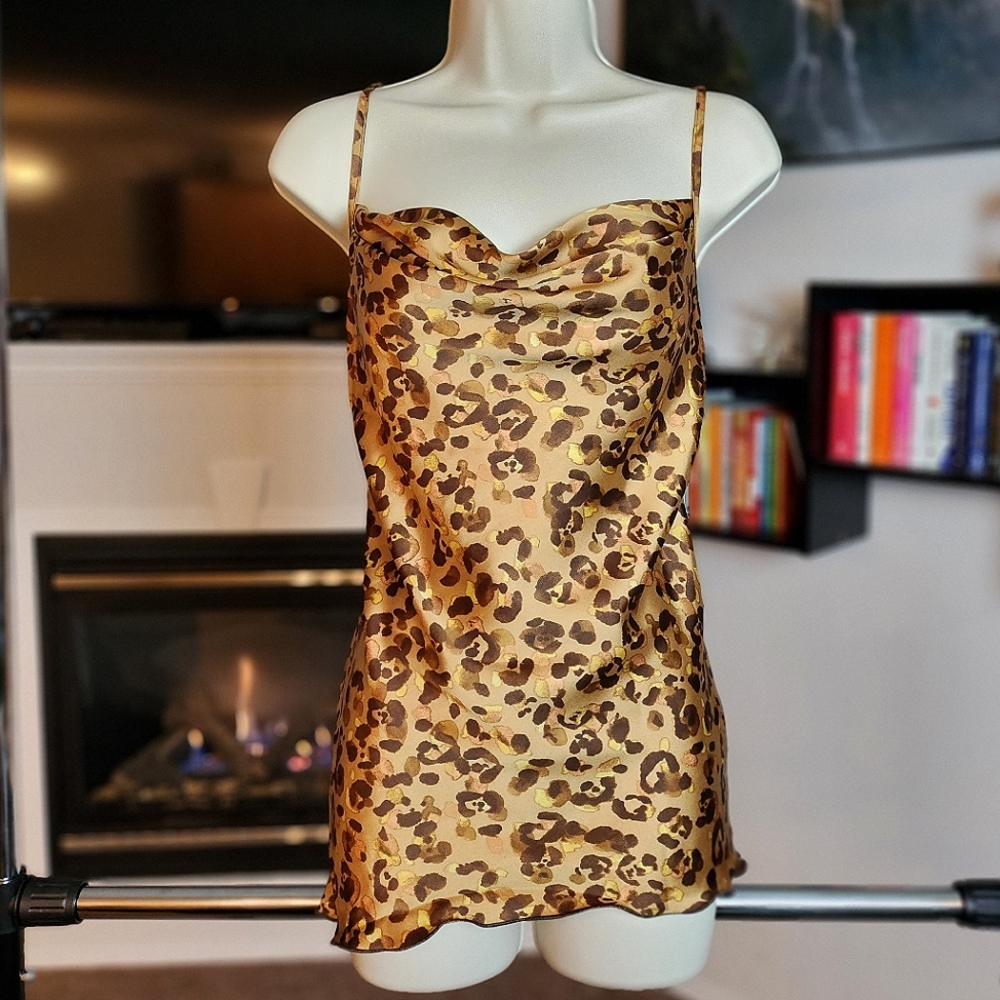 Tash + Sophie Cheetah Strappy Satin cowl cami sz S